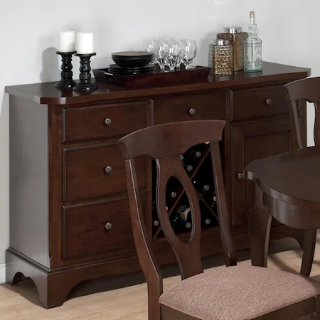 Transitional Server with Five Drawers and Removable Wine Rack